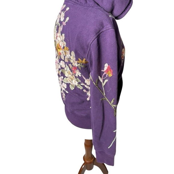Rare vintage y2k Lucky Brand purple floral Asian embroidered zip-up hoodie Med - Picture 3 of 9